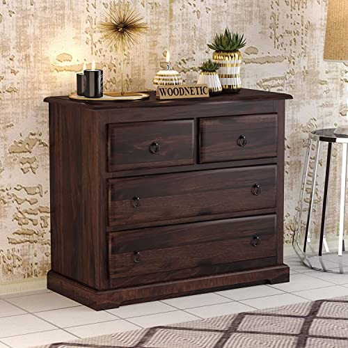 Solid Sheesham Wood Chest of Drawers for Bedroom Storage with 4 W...