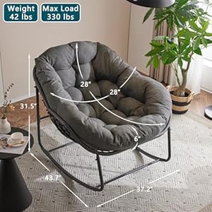 Papasan Rocking Chair with Thick Cushion, Indoor Outdoor Comfy Patio Chair with Upgraded Steel Frame Oversized Wicker Lounge Chair for Front Porch, Garden, Bedroom, Living Room,Grey Papasan Rocking Chair with Thick Cushion Indoor Outdoor Comfy Patio Chair with Upgraded Steel Frame Oversized Wicker Lounge Chair for Front Porch Garden Bedroom Living RoomGrey