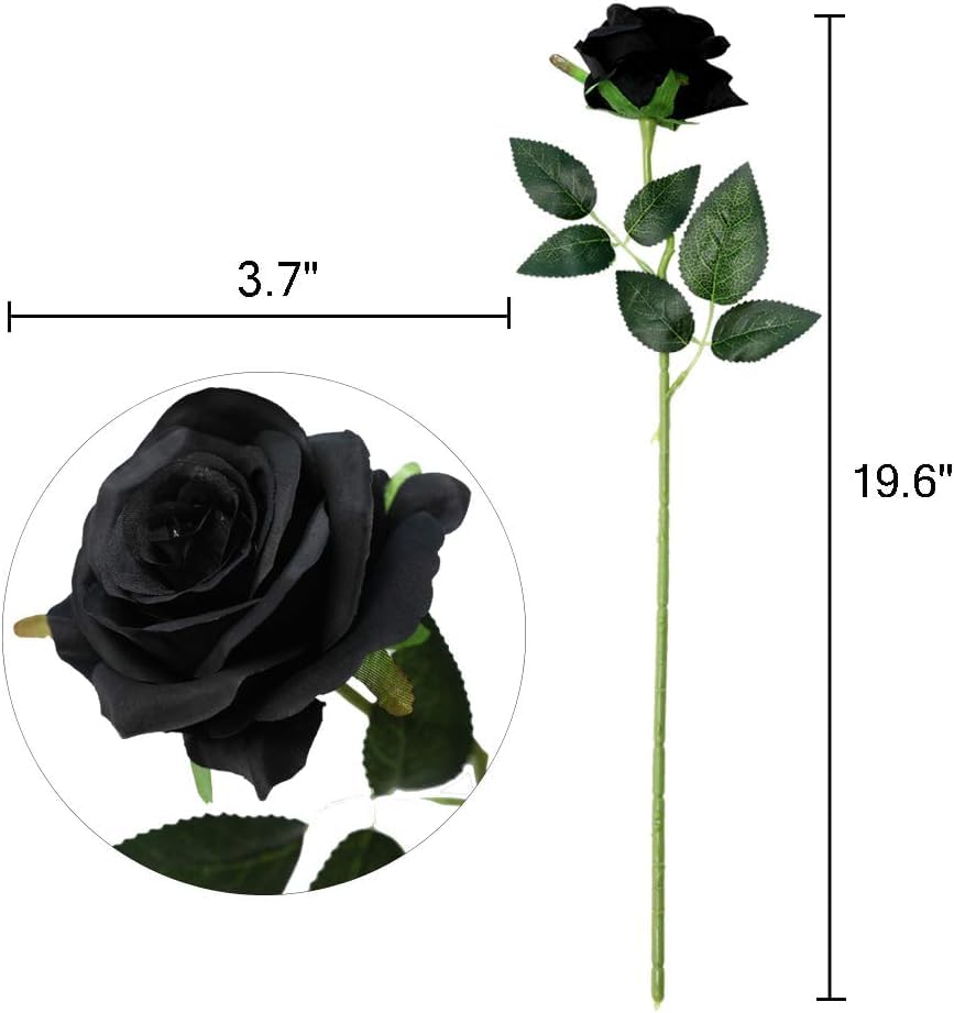 Image of Dekorly Artificial Fake Roses Flowers - 10 Pcs Fake Artificial Roses Silk Flowers with Stems for Home Room Tabletop Wedding Hotel Office Centerpiece Decor | Height 18 Inch (Black)