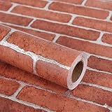 Lependor 17.71' X 118' Decorative Wallpaper Self-Adhesive Wall Paper Red Brick Printed Stick Paper Easy to Apply Peel and Stick - 17.71' x 9.8ft