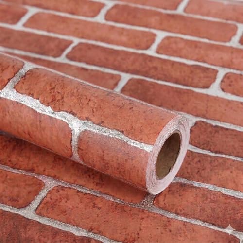 LEPENDOR 17.7 X 157” Red Brick Decorative Wallpaper Self-Adhesive Wallpaper Printed Stick Paper Easy to Apply Peel and Stick Wall Paper - 0.45 x 3 m, Red Brick