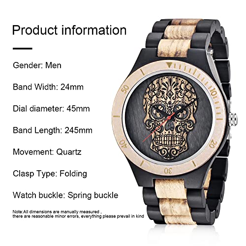 Wooden Watches for Men Handmade Colorful Bamboo Wood Watch Analog Quartz Men's Wooden Watch, black white