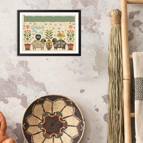 Image of FREEBLOSS 11CT Cross Stitch Kit Stamped Cross Stitch Craft Kit with Stitching Guide for Beginners Folk Painting Embroidery Set Crossstitch Wall Hanging Set 13.8x19.7inch