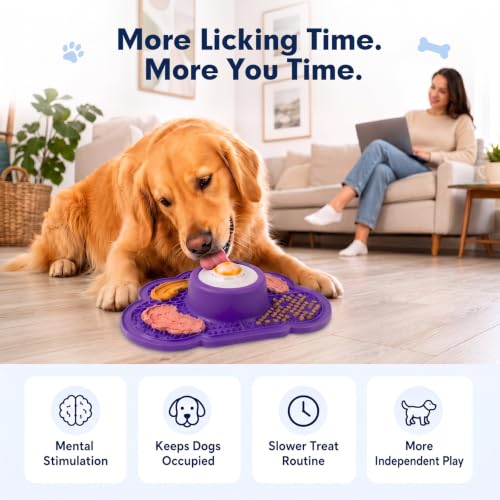Image of Anti-Slip Slow Feeder Dog Bowl and Lick Mat with Rolling Ball