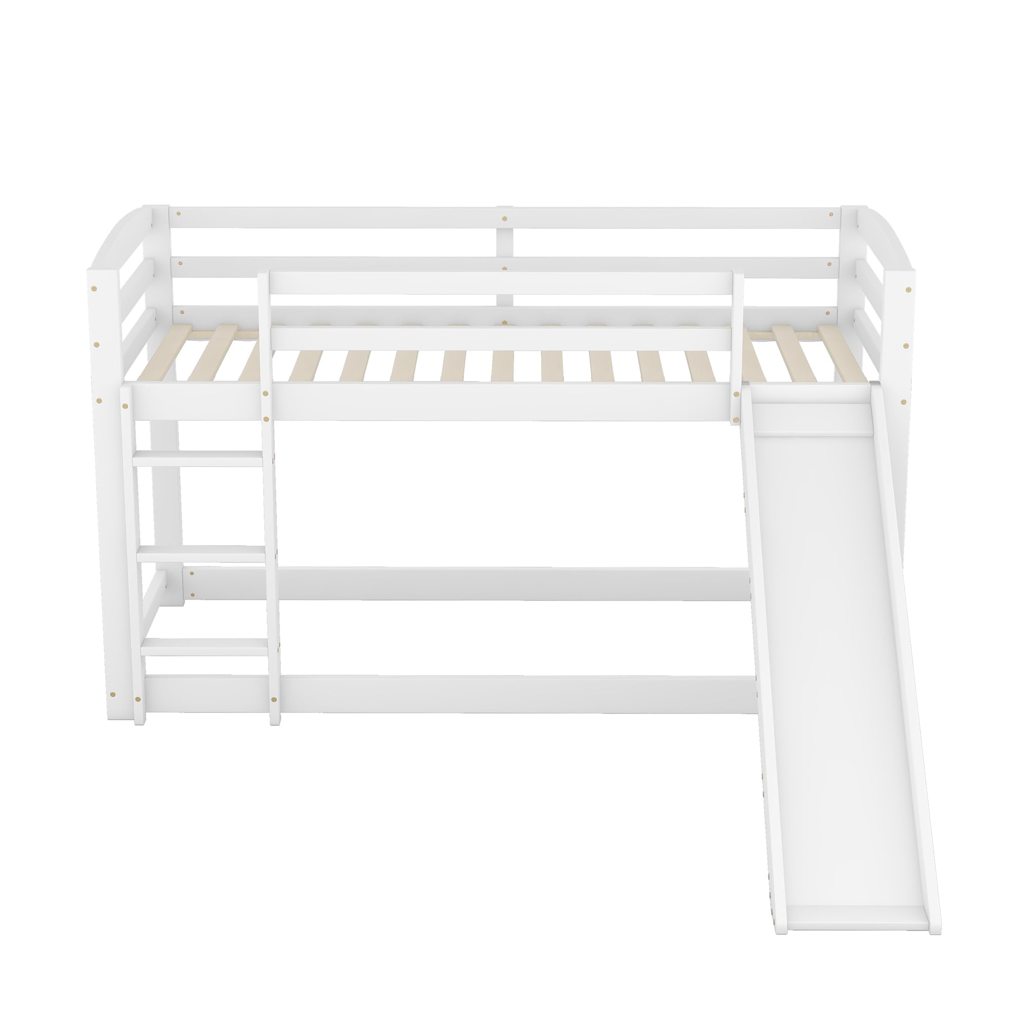 Rtopsu Kinderbett Etagenbett 90x200 cm, Hochbett mit Treppe und Rutsche für 1-2 Kinder, Bett Bettgestell mit Rausfallschutz und Lattenrost aus Holz, Weiß, Ohne Matratze