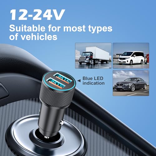 Image of 36 W USB Cigarette Lighter with Two QC Ports, Car Socket Compatible with Mobile Phones (e.g. Samsung Galaxy S24 /S23, iPhone, Google Pixel), Tablets