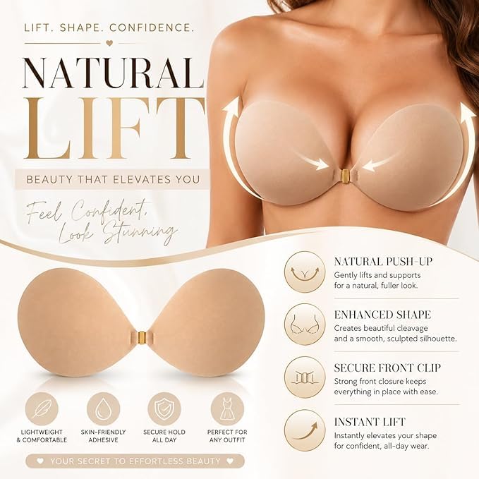 Image of Royal Luxury Women & Girl Strapless Push Up Stick On Invisible Bra - Wire Free Self Adhesive Backless Silicone for Deep Neck Dresses