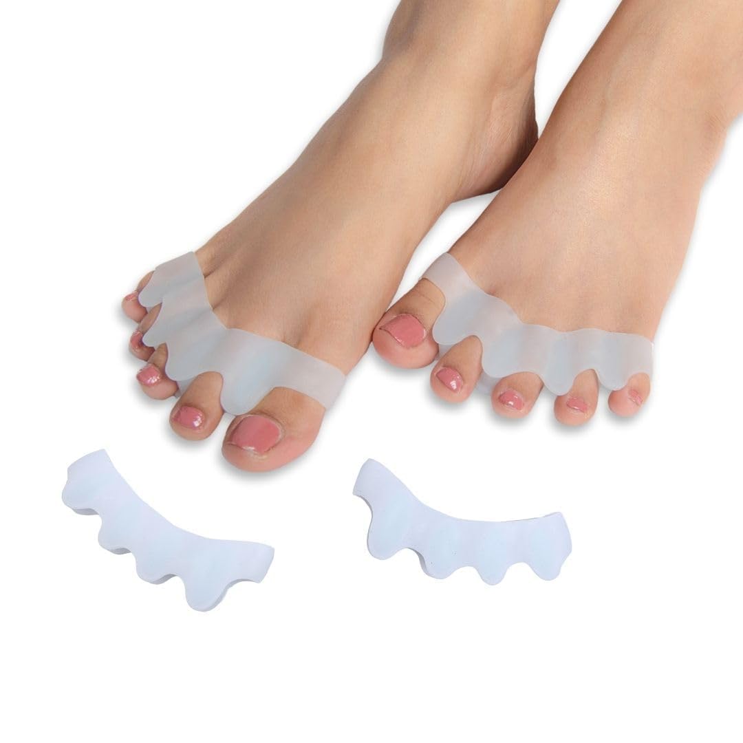 THR3E STROKES Silicone Toe Separator for Women & Men | Gel Toe Spacers for Bunion Correction, Overlapping Toes & Yoga Stretching | Metatarsal Foot Pain Relief | Reusable Washable Orthopedic Corrector (1 Pair, White)-image-39