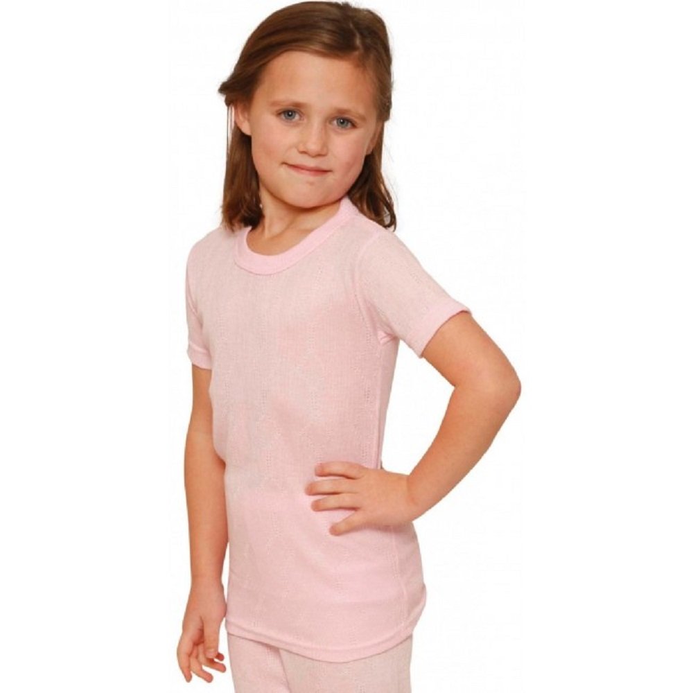 Octave® Girls Thermal Underwear Short Sleeve Top (Viscose, Fancy Knit) (Pink, 2-3 yrs [Chest: 18-20 inches])