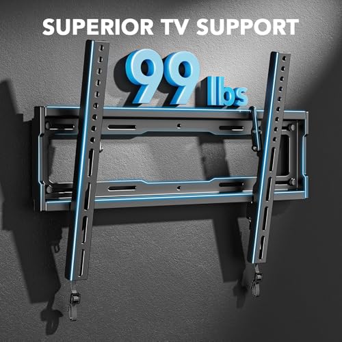 Image of Pipishell Tilt TV Wall Mount Bracket Low Profile for Most 23-55 Inch LED LCD OLED 4K Flat Curved TVs up to 99lbs Max VESA 400x400mm, 8 Tilting for Anti-Glaring, Fits 8-16 inch Wood Stud