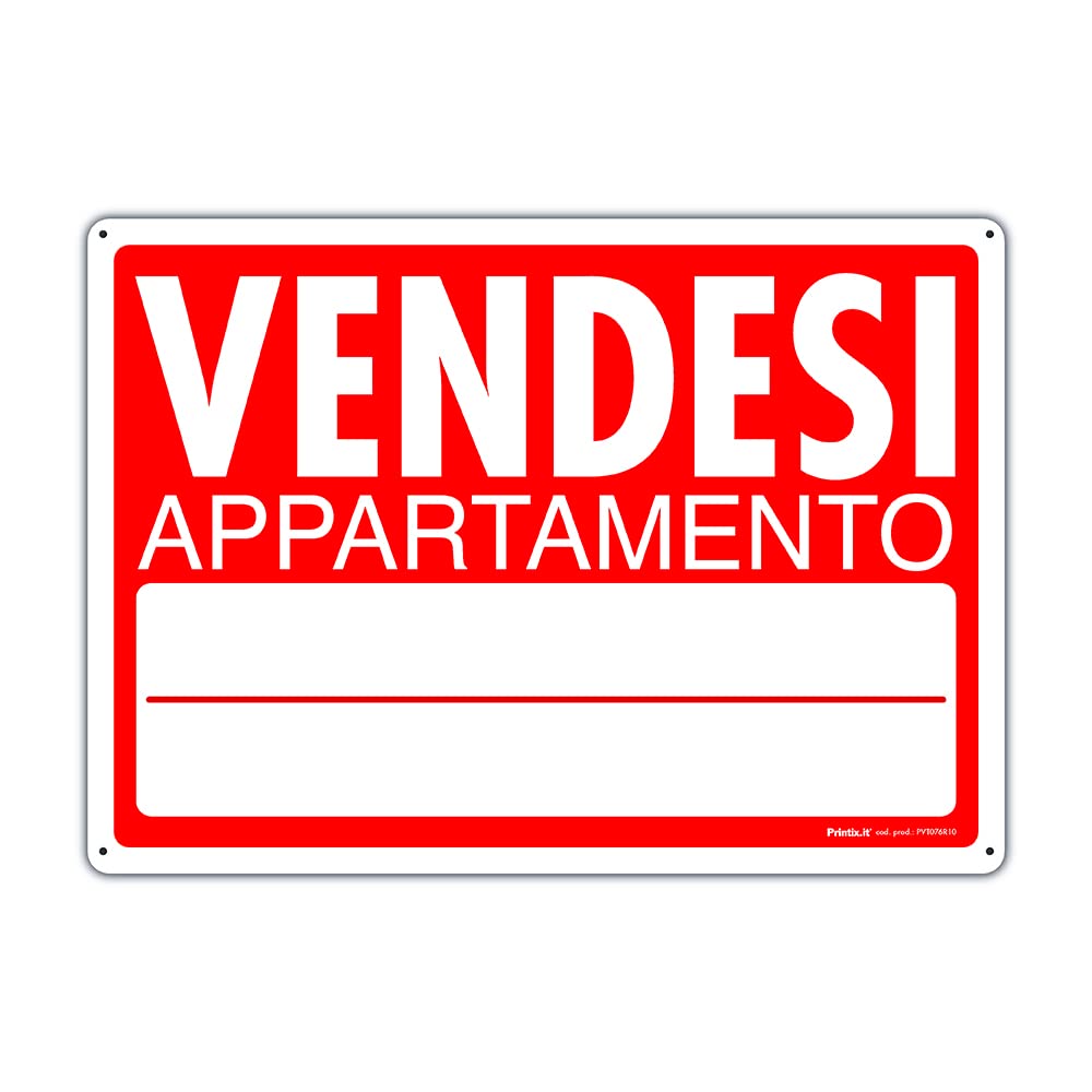 PRINTIX Cartello Vendesi In Polipropilene (PP) Di Spessore 1mm Stampato Con Tecnologia UV Resistente Alle Intemperie Visibilità A Distanza 25cm X 35cm (Vendesi Appartamento)