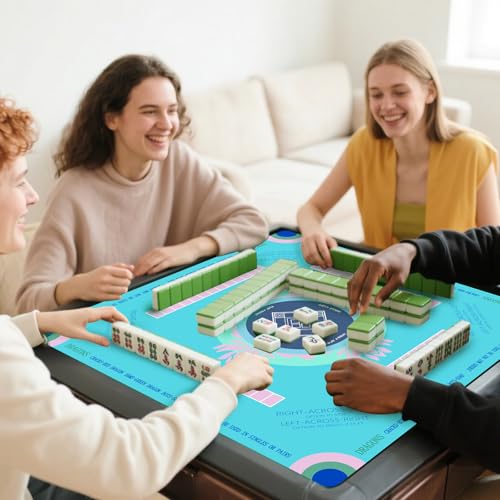 FOUXTEL Extra Large Mahjong Table Mat - 31.5"x31.5" Non-Slip Noise Reduction Rubber Gaming Mat for Poker, Board Games, Dominoes & Tile Games, Waterproof & Foldable Blue Game Surface Mat - Image 2