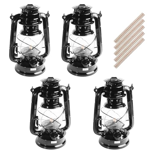 4er-Set Retro Öllampen – mit Docht, ohne Strom nutzbar – wetterfest & stilvoll – 24cm hoch – Schwarz oder Weiß – Deko & Notlicht für Garten, Camping & Krisenvorsorge (Schwarz)