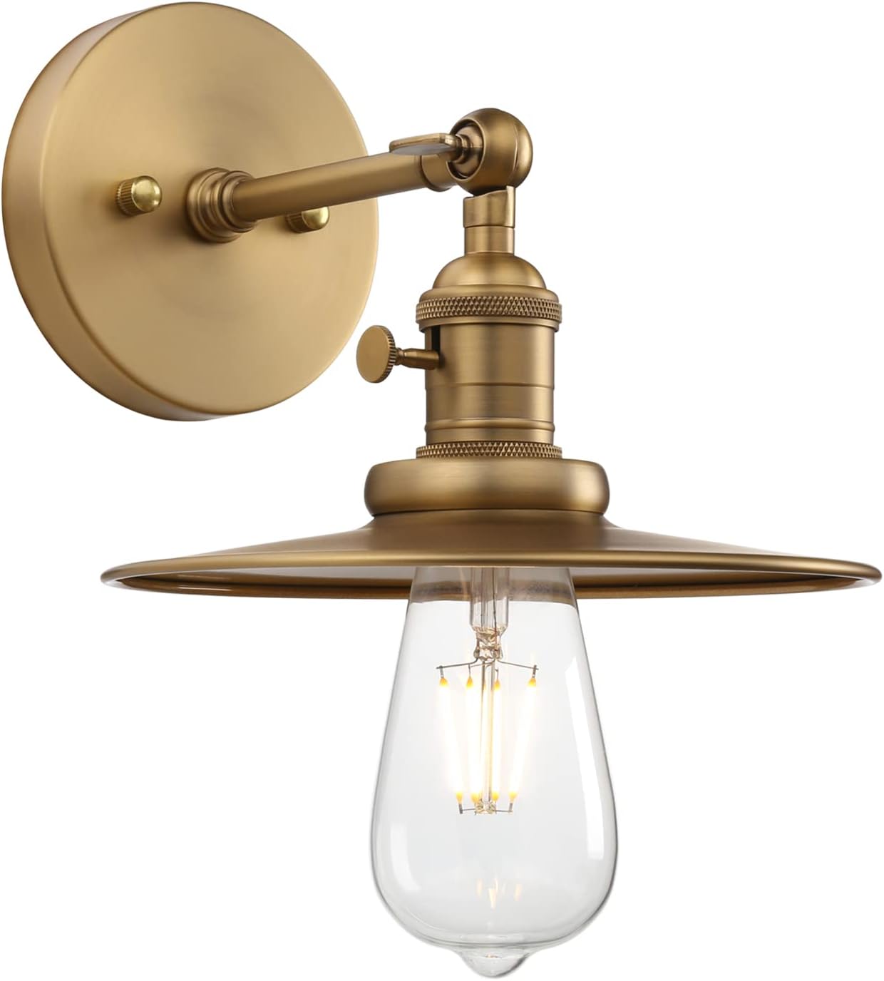 Phansthy Industrial 1-Light Wall Sconces, Vintage Wall Light Fixture with 7.9" Crafted Metal Shade, Bathroom Vanity Light with on Off Switch, Wall Lamp for Bedroom Living Room Kitchen (Antique)