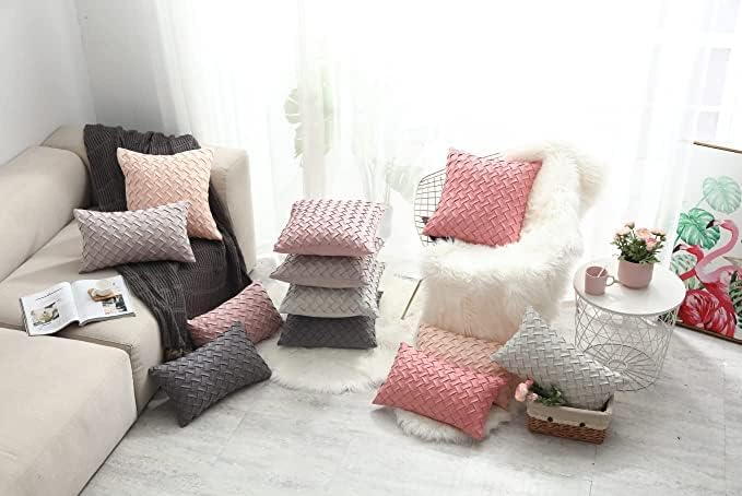 Set of 2 Car Backrest Hand Woven Suede Cushion, Living Room Sofa Pillow Covers Throw Pillow Covers (18x18 Pack of 2, Medium Gray)