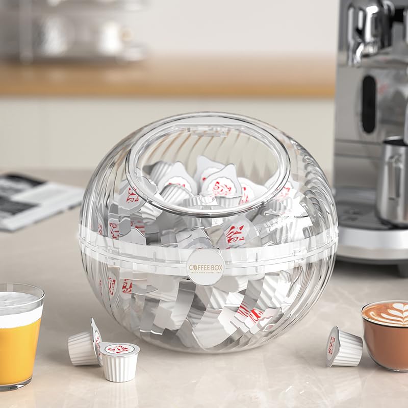 Hoidokly Cestello Portaoggetti per Caffè, Grande Capacità Trasparente Sferica Contenitore per Capsule, Compatibile con Varie Capsule, Caramelle, Biscotti e Cioccolatini (Bianco)