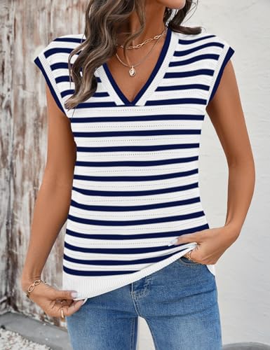 Image of AKEWEI Sweater Vest Women Sleeveless Knitted V Neck Cap Sleeve Pullover Tank Tops 2025 Summer Fall Fashion Causal Trendy