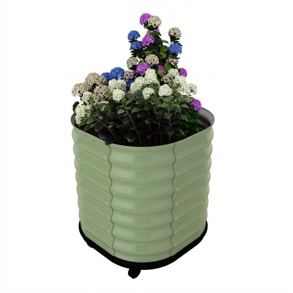 Crevyteg A-Green Portable Self-Watering Galvanized Steel Raised Garden Bed - Elevated Planter Box With Wheels & Brakes, Easy Assembly For Vegetables, Herbs, Flowers - Green, 60X60x70cm