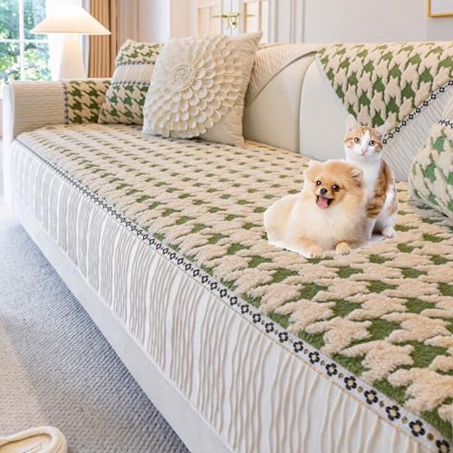 Funda de sofá seccional de felpa verde lavable protector de muebles en L 2