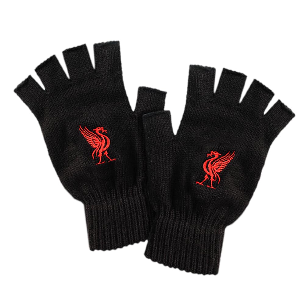 TeddyT's Men's Liverpool Red Liver Bird Design Black Fingerless Gloves