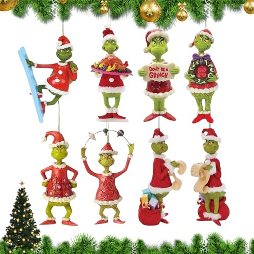 YANGUN 8 Stück Grin-ch Weihnachtsschmuck, 2D Grin-ch...