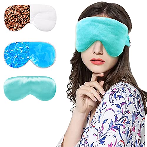 Microwavable Heated Eye Mask 3 in 1 Reusable Dry & Cold Compress Sleeping Mask Pain Relief Mask, Anderlax Eye Patches Moist Heat and Cold Compress Therapy for Puffy Dry Stye Blepharitis Eyes, Green
