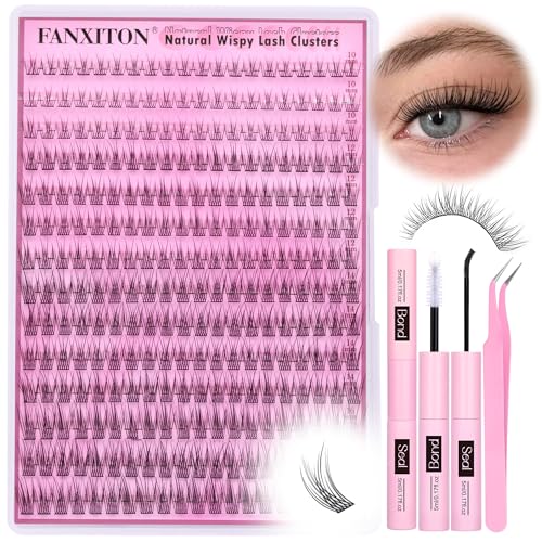 Image of FANXITON Lash Clusters Kit Wispy Lashes Clusters Kit Natural C Lash Extensions Kit 280 Pcs Eyelash Clusters Kit with Lash Bond and Seal Tweezers Individual Lashes Kit