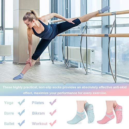 Image of Muezna Non Slip Yoga Socks for Women, Anti-Skid Pilates, Barre, Hospital Socks with Grips, Size 5-10