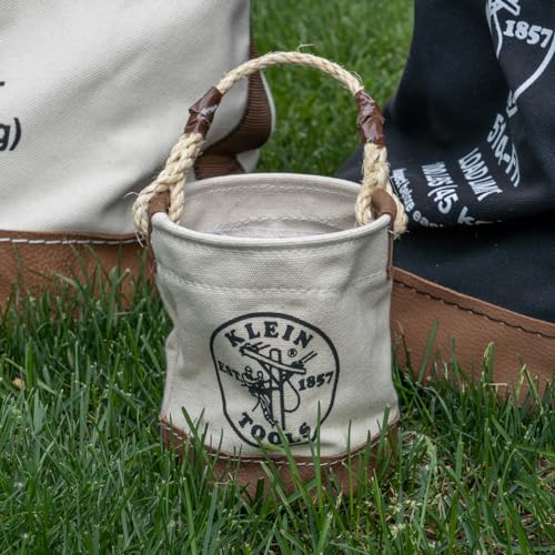 Klein Tools 5104MINI Mini Tool Bucket, All-Purpose Tool Bucket with Leather-Bottom, Nuts and Bolt Bag with Reinforced Rope Handle, Small Utility Pouch by KLEIN TOOLS - Image 4