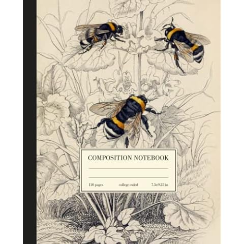 Composition Notebook College Ruled: Vintage Botanical Bee Illustration Journal Cover