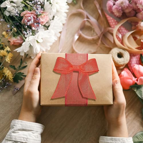 Burlap Wired Ribbon 2-1/2 Inch x 10 Yards Solid Wired Edge Ribbon for Big Bows, Wreaths, Outdoor Decoration, Gift Wrapping, Fall Crafts, Flower Bouquets, Garland (Red)