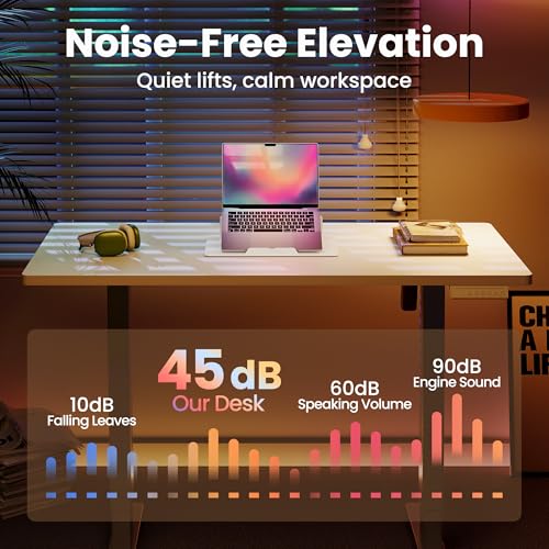 Image of HUANUO 32x19 Inch Small Electric Standing Desk, Adjustable, White | Compact Home Office Desk, 176lbs Heavy Duty Lifting with 4 Height Presets. M8 Screw Holes Ready for DIY Mobile Wheels