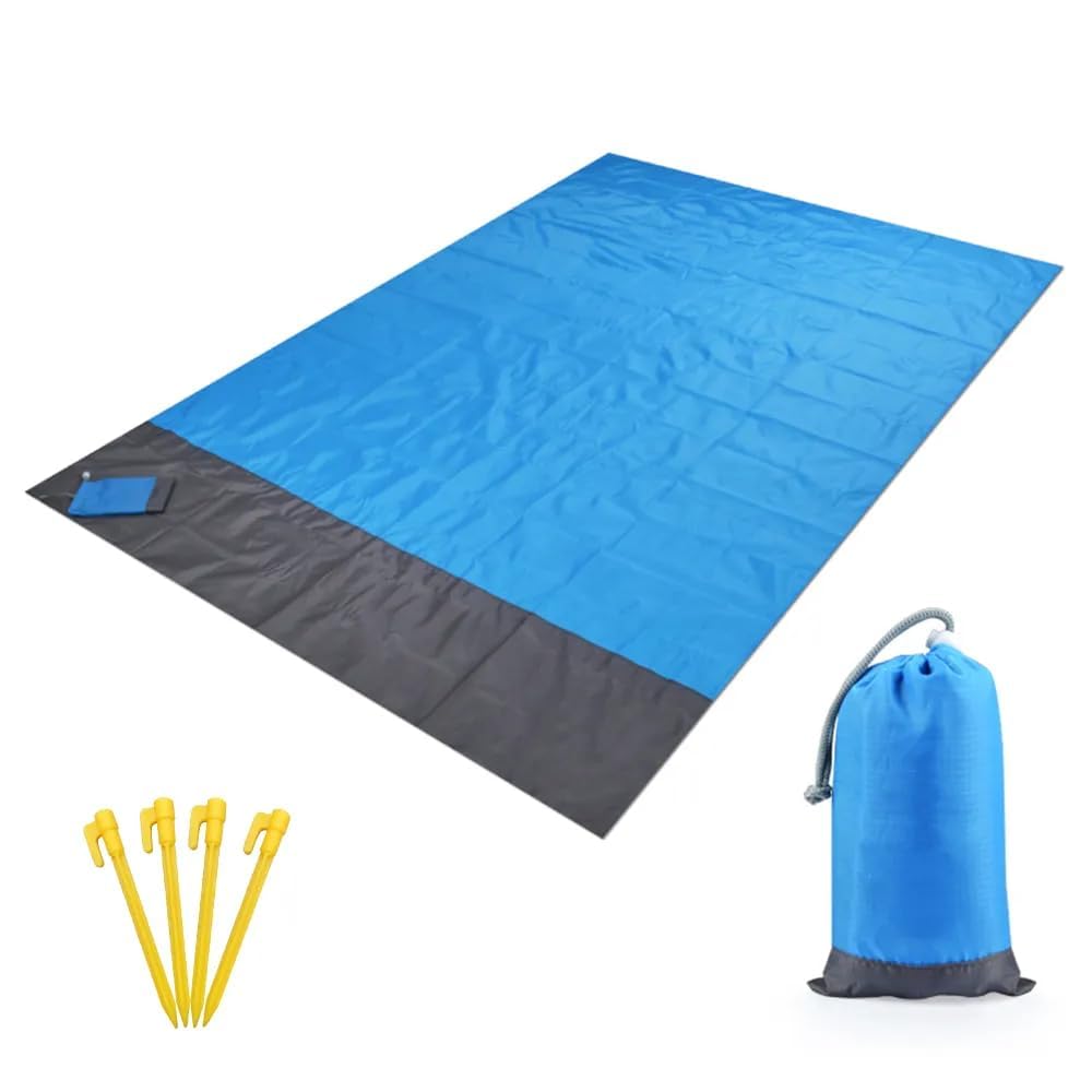 Polyester Picnic Mats Foldable Waterproof Outdoor Travel Camping Beach Mat Sand Proof Blankets with Portable Bag and 4 Fixed Nails for Family of 5 to 6 Persons (Multi Color)-picture-32
