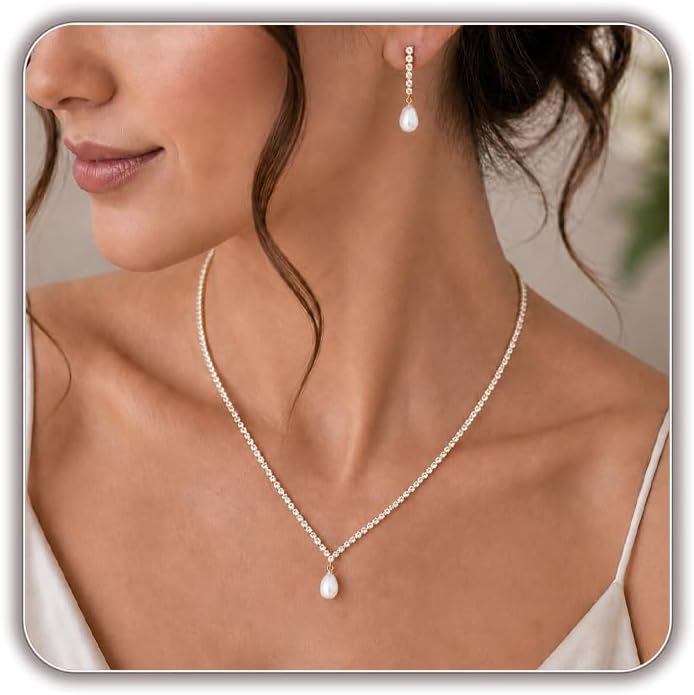 Conjuntos de joyería de oro/plata para mujer – Delicado collar de diamantes de imitación de plata conjunto de pendientes de cristal de boda conjuntos de joyería para novias accesorios de baile regalos de dama de honor