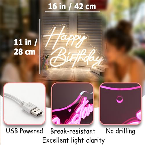 Image of Warm White Neon Sign Led Neon Lights Signs for Wall Decor USB Powered Led Signs for Room Decoration-Happy Birthady