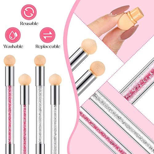 4 Pieces Nail Art Sponge Ombre Sponge Nail Brush Gradient Nail Brush Double Head Sponge Nail Art Tool With 16 Pieces Replacement Head For Nail Art Manicure(Pink, White) #TOP5