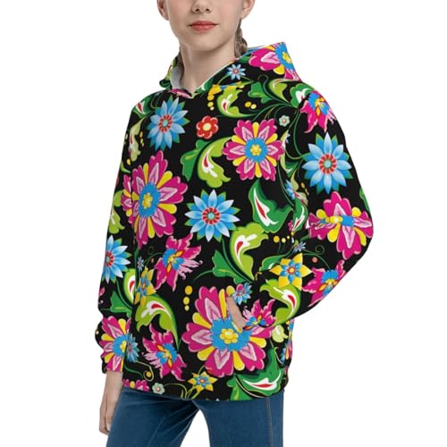 Vector Mexican Otomi Style Bright Kid Hoodies Boys Sweatshirts Girls Pullover with Pocket2