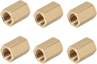 sourcing map Brass Pipe Fitting Connector Straight Hex Nipple Coupler 1/8 X 1/8 G Female Thread Gold Tone 6pcs