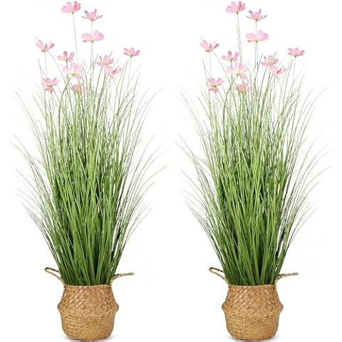 HTVSHEE 4 Pack Tall Artificial Plants with Basket 47inches Faux Pampas Grass Flowers Fake Floor Plants Decor in Pot Large Greenery Stems Faux Plant House Plant Indoor Decoration Cover