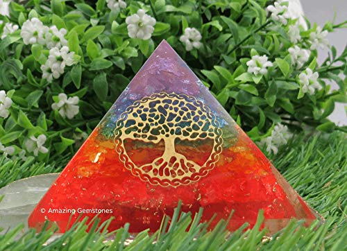 Pyramide orgonite 7 chakras en onyx grand modèle Arbre de Vie