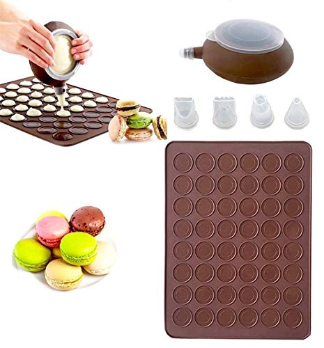 CETECK Matte, Silikonset zur Makronenherstellung, Backmatte für 48 Stück, Nicht haftendes Backutensilienset mit Verzierungsstift mit 4 Tüllen, 2