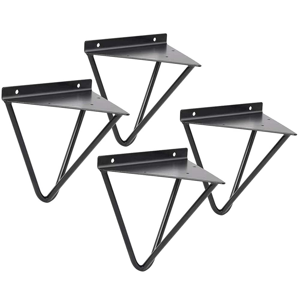 4PCS Hairpin Shelf Brackets,Triangle Shelving Support, Industrial Floating Wall Mounted Decorative Brackets For Shelves,Black, White, Gold, For Living Room, Bedroom, Kitchen