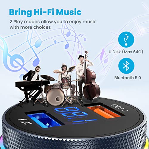 VicTsing (2021 Upgraded) Bluetooth FM Transmitter for Car, Auto-Tune Bluetooth Car Adapter, 2 Microphones & QC3.0 Wireless Car Radio Music Player Car Kit w Knob Button for Volume, 9 Colors LED Backlit - Thumbnail 6