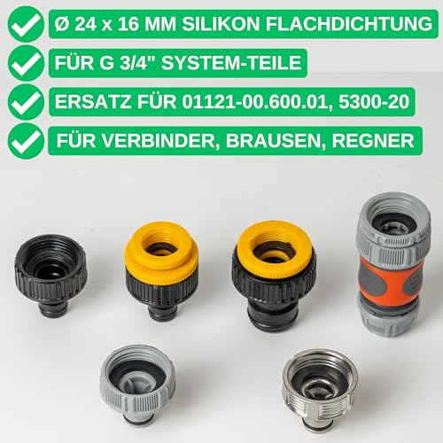 Replacement seals mix set, 24 pieces, for G 3/4" inch garden system parts, compatible with Gardena 26.5 mm tap connector - Image 2