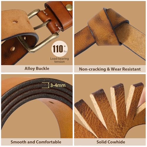 Image of Men's Leather Belt Full Grain Leather Belts for Men Handmade Real Solid Top-Grain Leather Heavy-Duty Work Belt Gifts