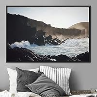 Framed Canvas Wall Art Coastal Scenery Aerial Coastal Cool Multicolor Ocean Photography Realism Relax/Calm - 16x24 inches