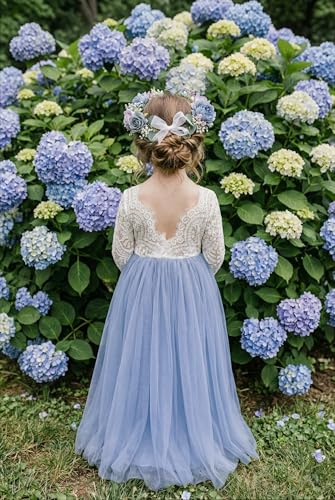 Image of 2Bunnies Girl Peony Lace Back A-Line Straight Tutu Tulle Party Flower Girl Dress