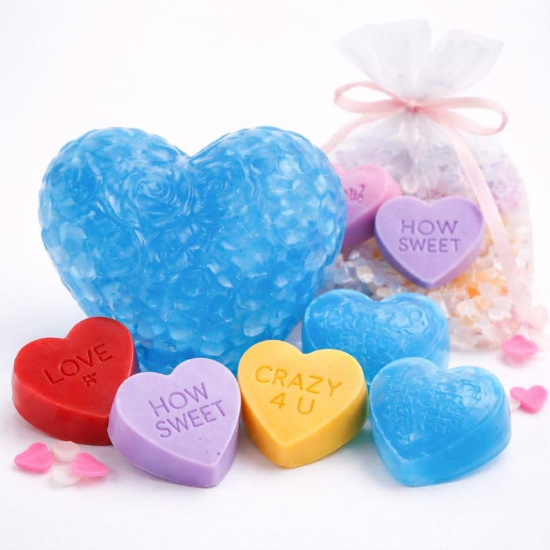 Handmade Valentine’s Day Soap Gift Set, Heart-Shaped Melt and Pour Soaps with Rose Scent, Romantic Red Gift Box, Love-Themed Bath Soap Assortment for Her or Him (Orange)