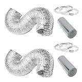 iPower GLDUCT4X8CX2V1 2-Pack 4 Inch 8 Feet Non-Insulated Flex Air Ducting Aluminum Dryer Vent Hose for HVAC Ventilation, 4'' X 8'-2 Pack, 4 Stainless Steel Clamps Included