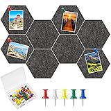 8 Stück Filz Sechseckige Pinnwand, Selbstklebende 1cm Dick DIY Bunte Filzboard Bulletin Board 6,9 x 7,9 Zoll/17,5 x 20 cm mit 35 Stk Pushpins für Foto Hängen Klassenzimmer Küche Büro Memorandum